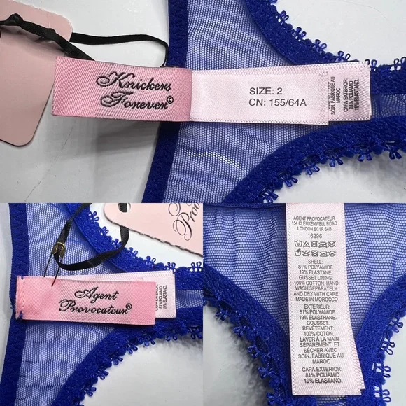 NWT Agent Provocateur Cruz Sapphire 3 Piece Set: 32C Bra AP2 S Thong & Suspender